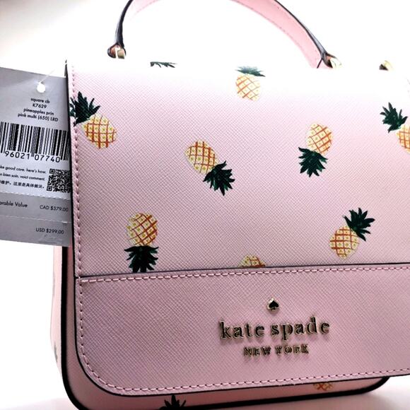 NWT Kate Spade New York Staci Square Pineapple Print Crossbody Bag Pink - Picture 1 of 15